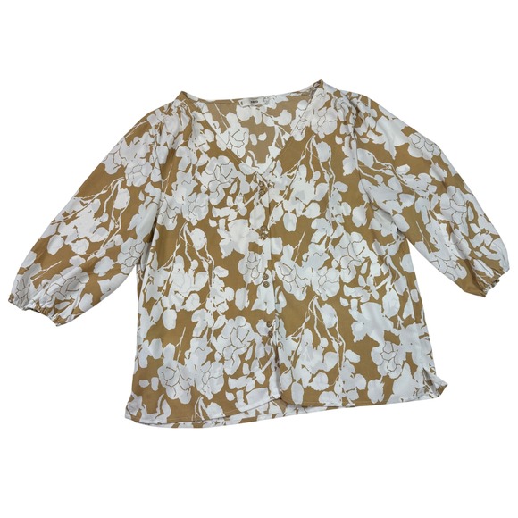 Mango MNG Floral Blouse Top Button Down 3/4 Sleeve Lightweight Casual Size 6 - Picture 1 of 5